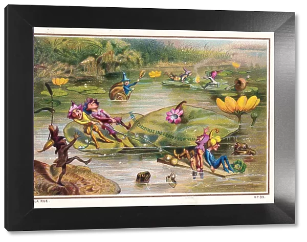 Goblins on a river on a Christmas and New Year card