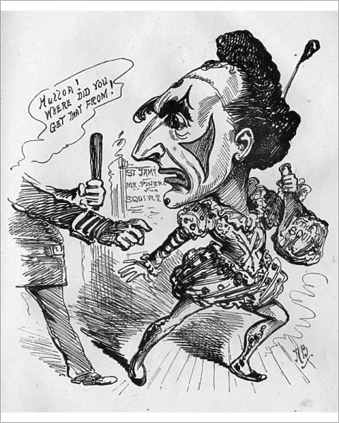 Caricature of A W Pinero as a clown