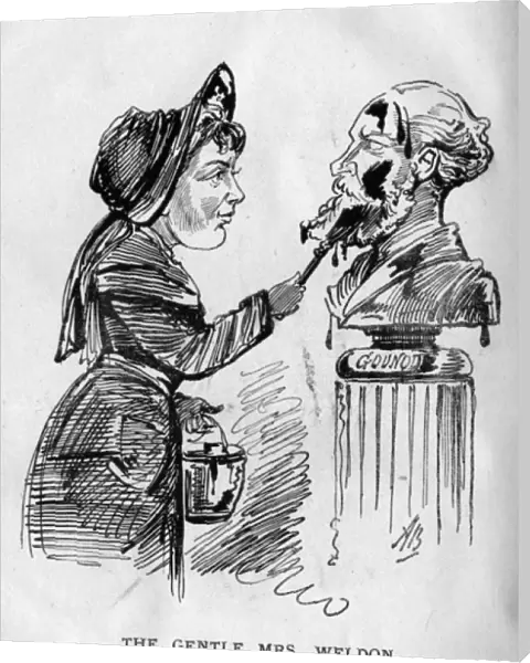 Cartoon, Mrs Weldon painting a bust of Gounod