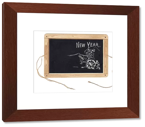 New Year card in the shape of a childs slate