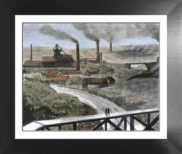Framed Print : Belgian Coal Mining Print, 1884 Engraving Framed Print : Belgian Coal Mining Print, 1884 Engraving