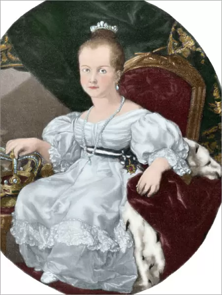 Isabella II of Spain (1830-1904). Engraving. Colored