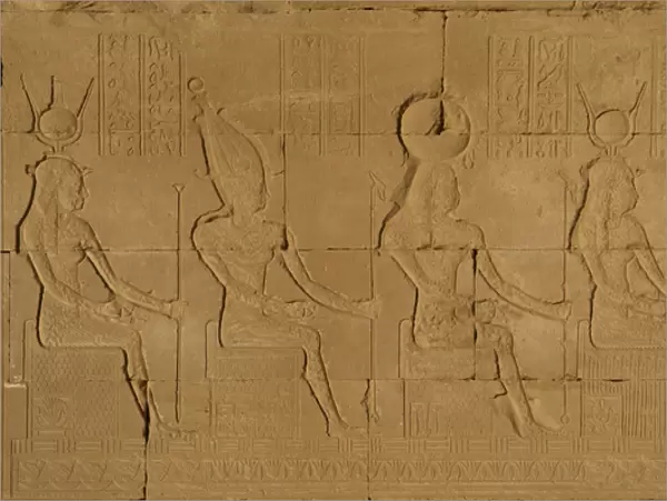 Egyptian Art. Dendera. Temple of Hathor. Deity seated. Relie