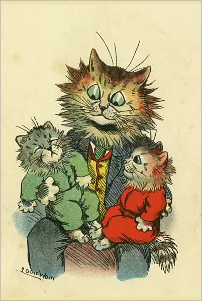 Louis Wain, Daddy Cat - with two kittens