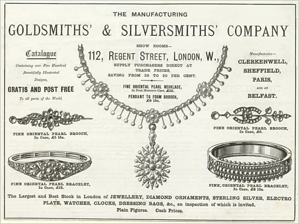 Advert for Goldsmiths & Silversmiths victorian jewellery