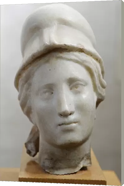 Roman Period. Head of Athena. Marble. From Khirbet el-Mefjer