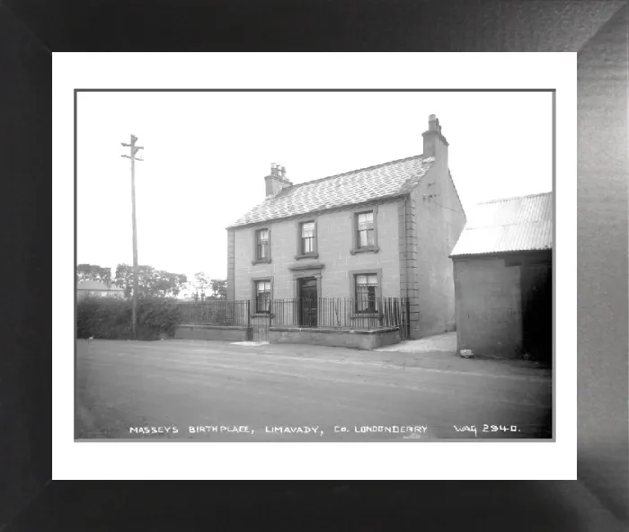 Framed Print : Limavady, Co. Londonderry Print: Masseys Birthplace Side View