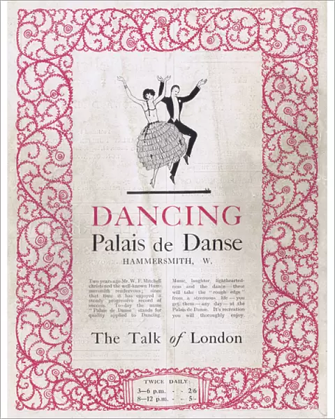 Advert for the Palais de Danse, Hammersmith, London, 1922