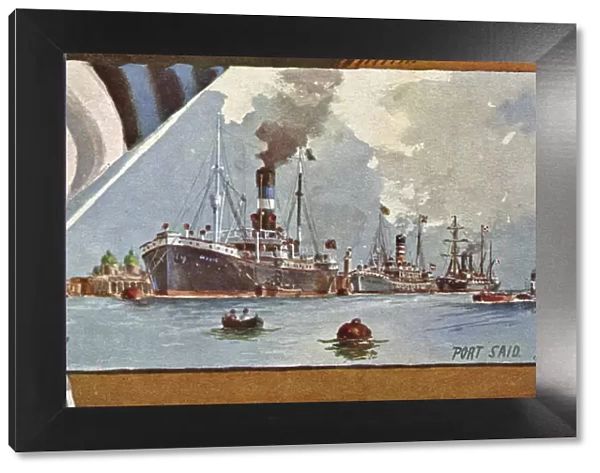 View of Port Said harbour with ships, Egypt