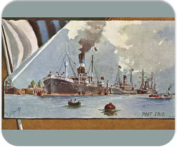 View of Port Said harbour with ships, Egypt