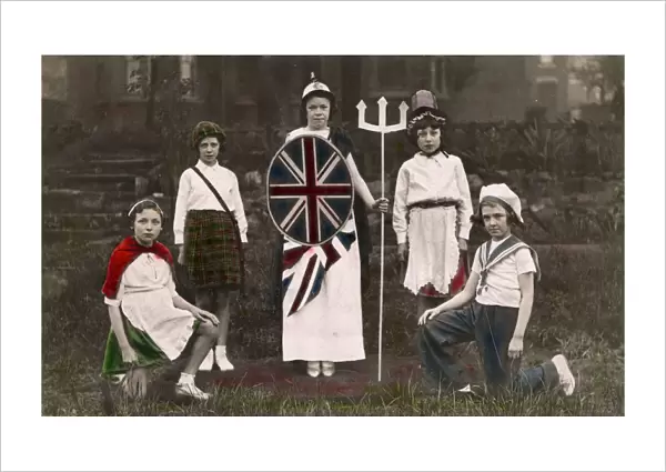 Five Patriotically-dressed children - WW1 era