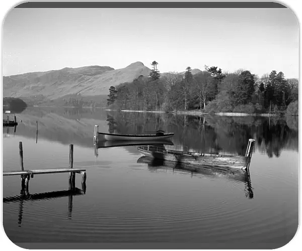 Perfect reflections on a still day, Derwentwater, Lake Distr