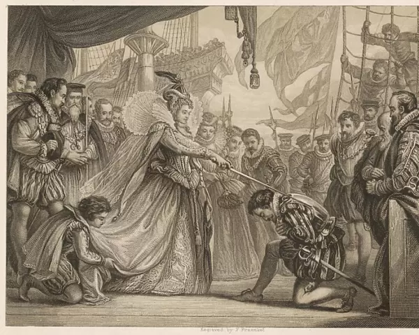 Francis Drake knighted in Deptford by Queen Elizabeth I