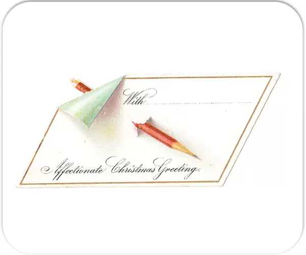 Christmas card with a pencil breaking through it
