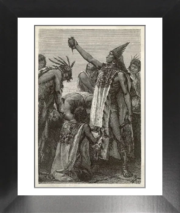Framed Print : Mexican Priest Cutting Heart Out of Human Sacrifice Print