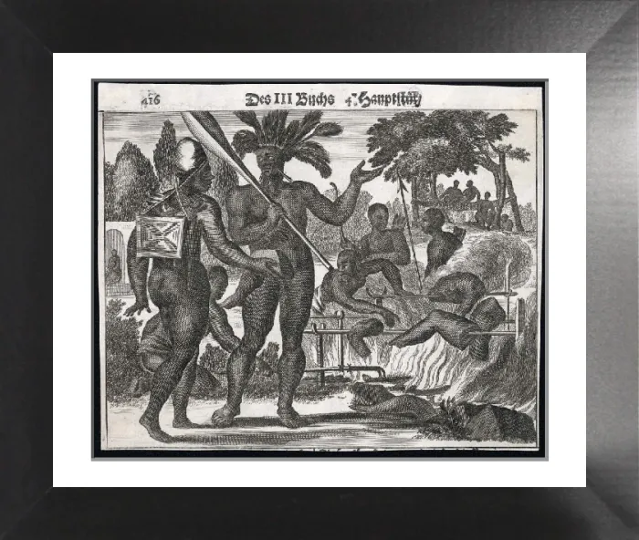 Framed Print : Brazilian Cannibals Roasting Victims on a Spit, 1530 Print Framed Print : Brazilian Cannibals Roasting Victims on a Spit, 1530 Print