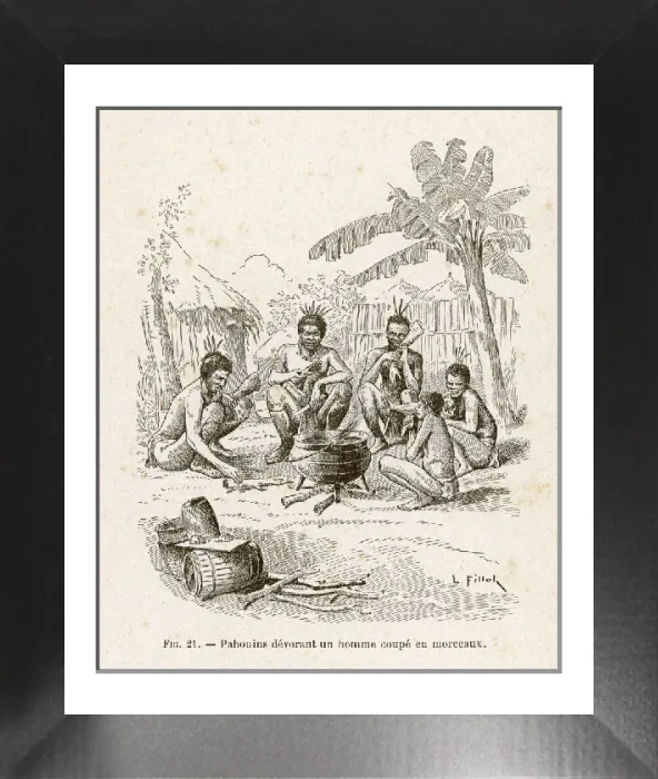 Framed Print : Central African Cannibal Pahouins Print, 1905