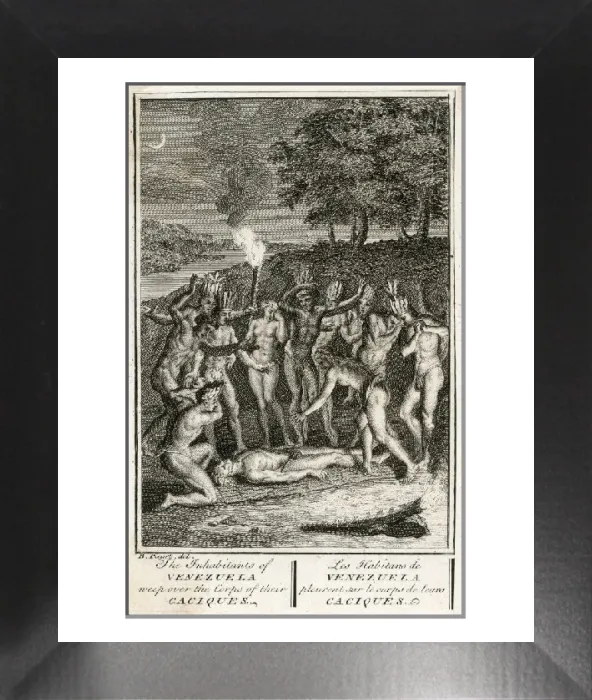 Framed Print : 17th Century Venezuelan Cacique Death Print 1737 Framed Print : 17th Century Venezuelan Cacique Death Print 1737