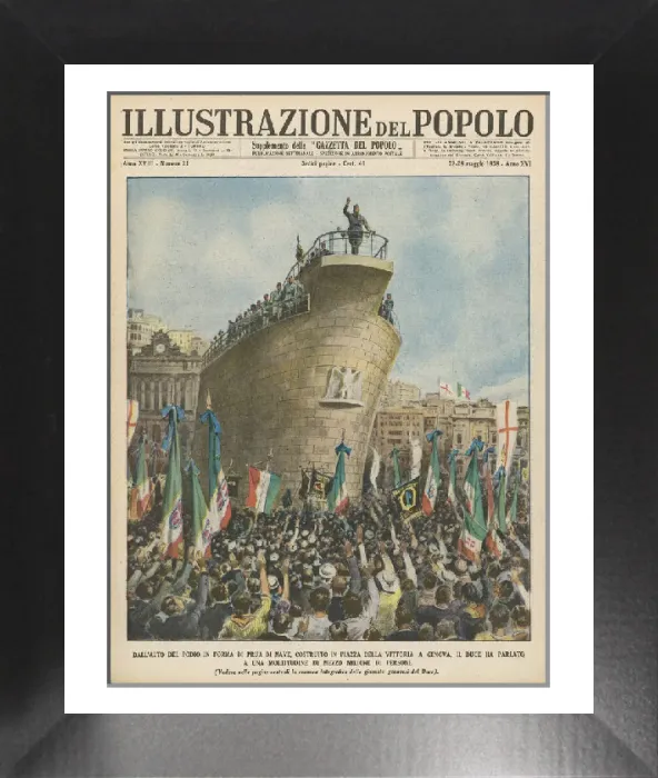 Framed Print : Mussolini Speaks from a Ship-Shaped Podium Print, 1938 Framed Print : Mussolini Speaks from a Ship-Shaped Podium Print, 1938