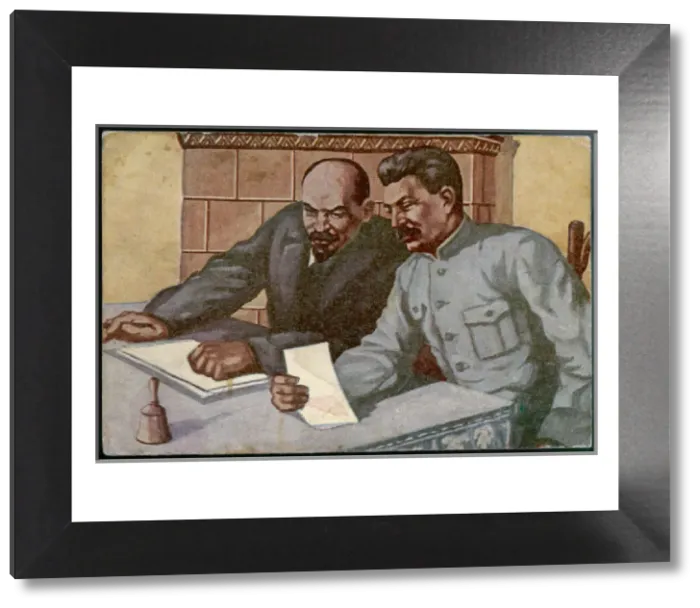 Framed Print : LENIN AND STALIN DISCUSS PLANS Print circa 1920 Framed Print : LENIN AND STALIN DISCUSS PLANS Print circa 1920
