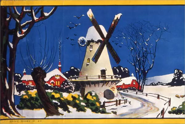 Snow scene with windmill