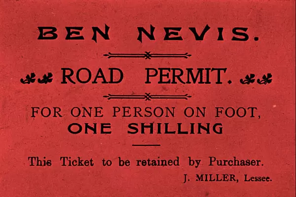 Ticket, Ben Nevis road permit, Lochaber, Scotland
