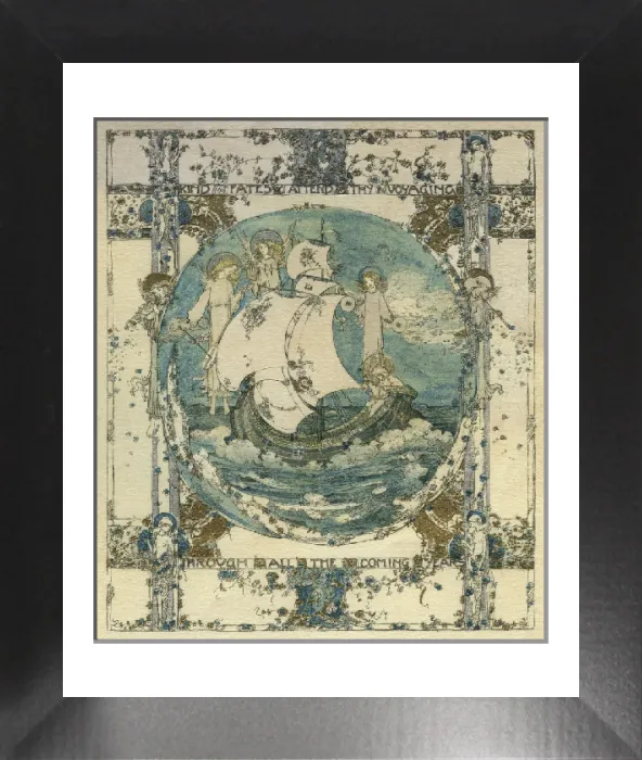 Framed Print : Jessie M King Print: Ship at Sea with Angel Guardians, 1926