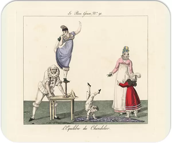 Family of street entertainers performing in Paris, 1815