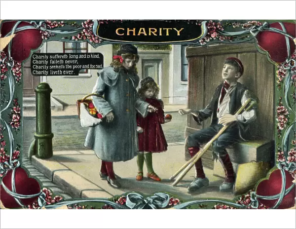 Representation of Charity - Money for a poor crippled boy