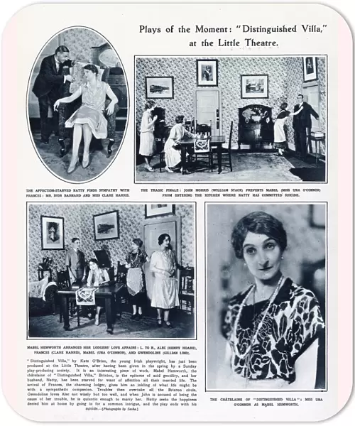 Page from The Sketch featuring photographs of scenes from the play, Distinguished Villa