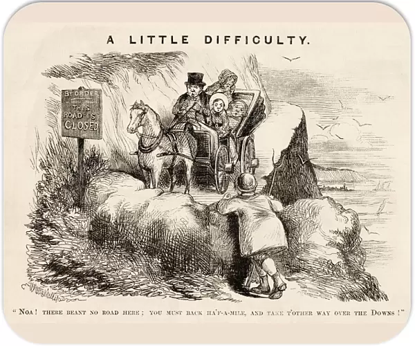 A little difficulty. A family in a carriage get into trouble when they find