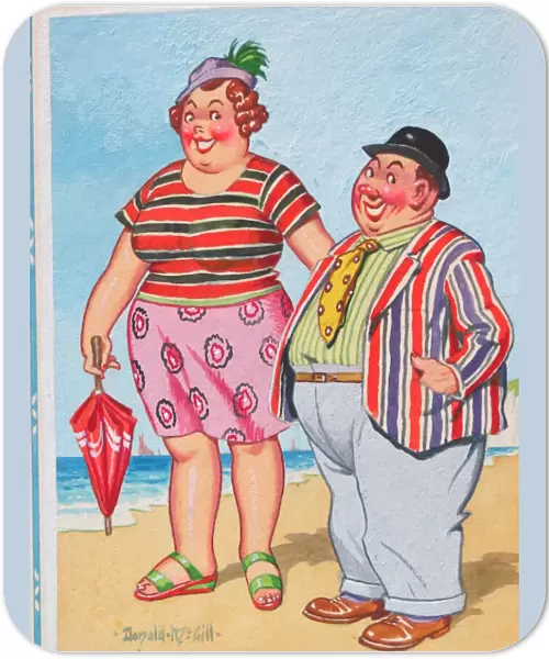 Comic postcard, Colourful couple on the beach