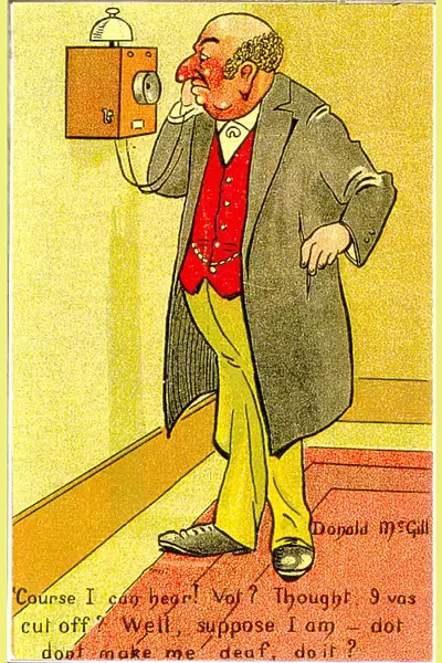 Comic postcard, Man on the telephone