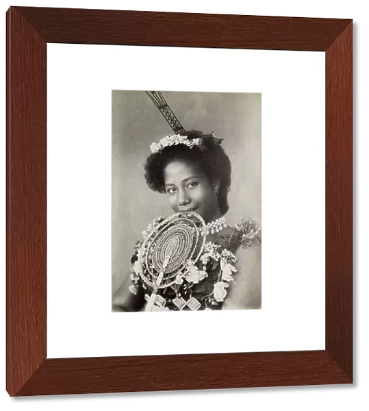 Pacific Islands, Oceania: portrait of a young woman, fan