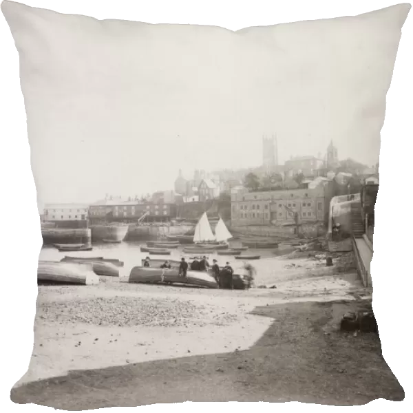 Vintage 19th century photograph: boats and waterfront at Penzance, Cornwall