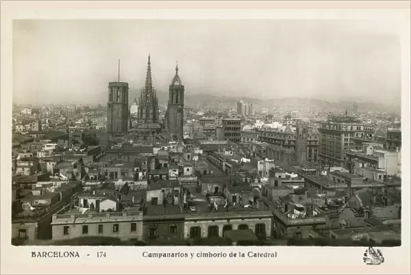 Barcelona, Spain - Bell towers and dome of the Cathedral