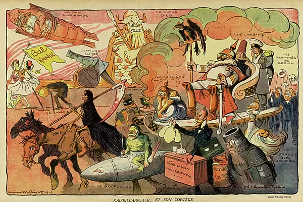 Cartoon, Kaiser Carnival and his cortege, WW1