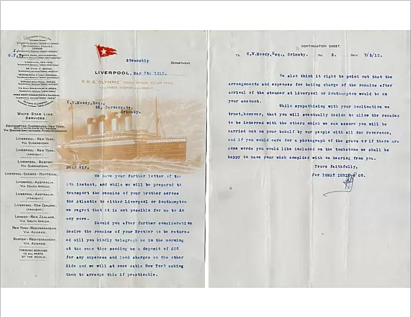 RMS Titanic - letter to James Moody's sister