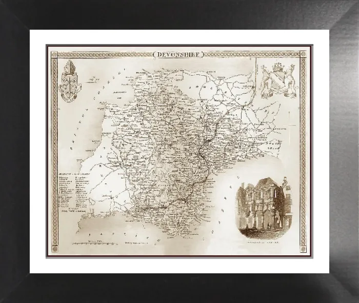Framed Print : 1840s Victorian Map of Devon Print (New Images July 2023) Framed Print : 1840s Victorian Map of Devon Print (New Images July 2023)