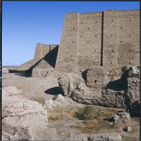 IRAQ  /  UR. Excavated residential housewalls and part of the reconstructed Ziggurat