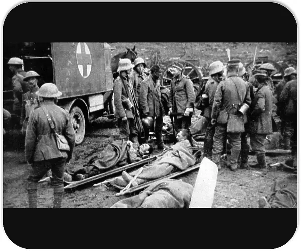 War casualties awaiting treatment at a dressing station