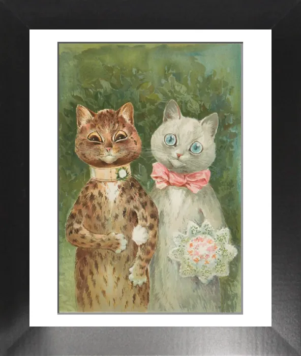 Framed Print : A Happy Pair Print: Feline Bride and Groom Framed Print : A Happy Pair Print: Feline Bride and Groom