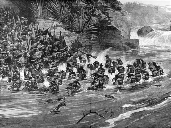 The Zulu War. Zulus crossing a river