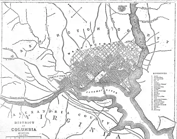 American Civil War. Map of the border between Washington DC