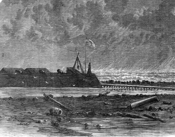 The Civil War in America: Hatteras spit with the wreck of th