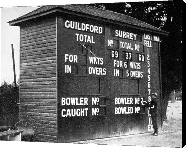Cricket Scoreboard at Guildford, Surrey, 1938