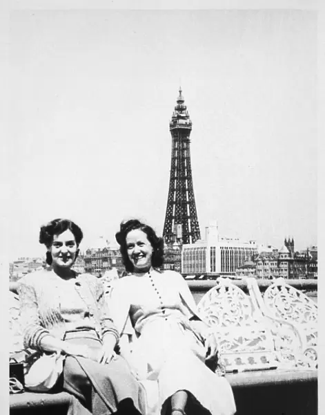 Two friends on a bench at Blackpool, Lancashire