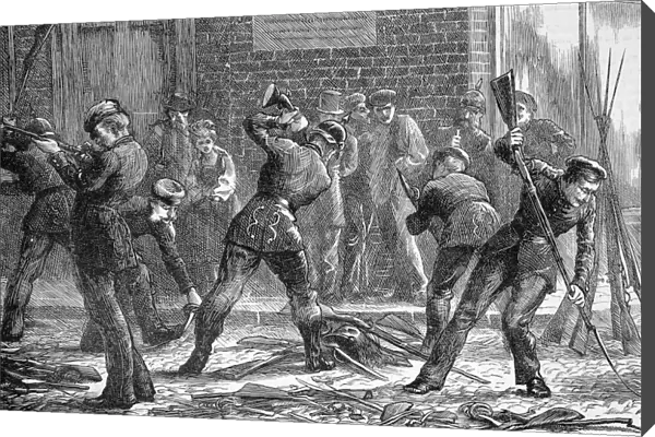 Franco-Prussian War. Prussian soldiers destroying arms at Re