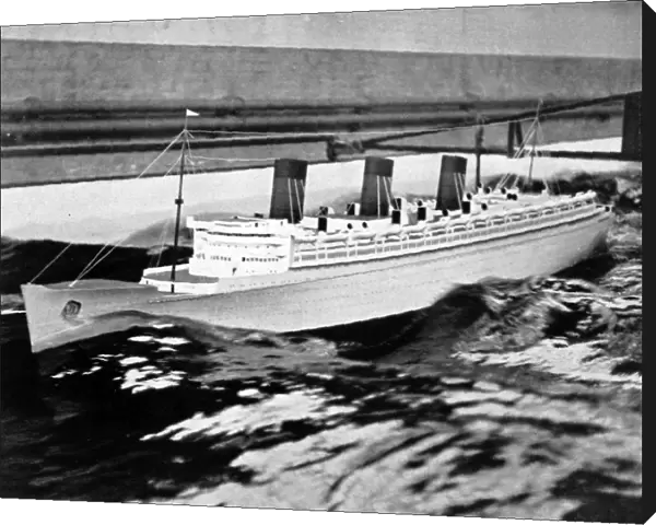 Model of the R. M. S. Queen Mary in a test tank, 1934