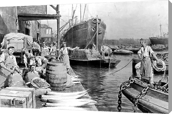 Unloading Ships at London Docks, 1908